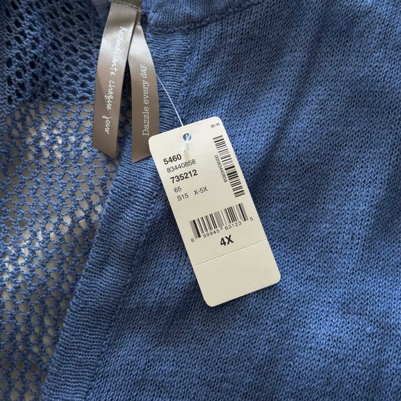 CARDIGAN, OPEN FRONT, LINEN BLEND, DUTCH BLUE, SZ 4X, OPEN LATTICE ACCENTS - Picture 5 of 9